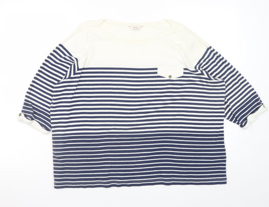 Marks and Spencer Women’s Blue Striped 3/4 Sleeve Cotton T-Shirt UK 20