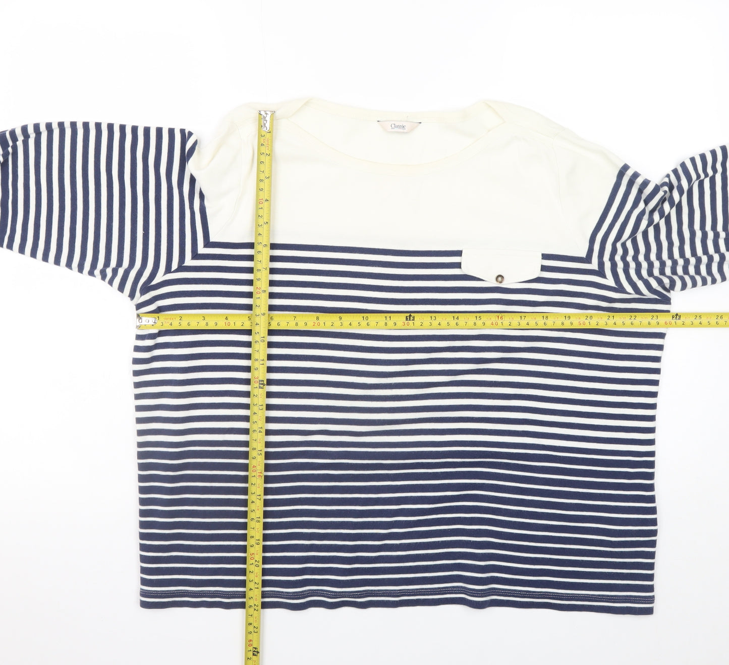Marks and Spencer Women’s Blue Striped 3/4 Sleeve Cotton T-Shirt UK 20