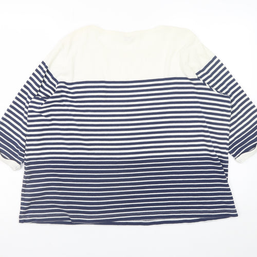 Marks and Spencer Women’s Blue Striped 3/4 Sleeve Cotton T-Shirt UK 20