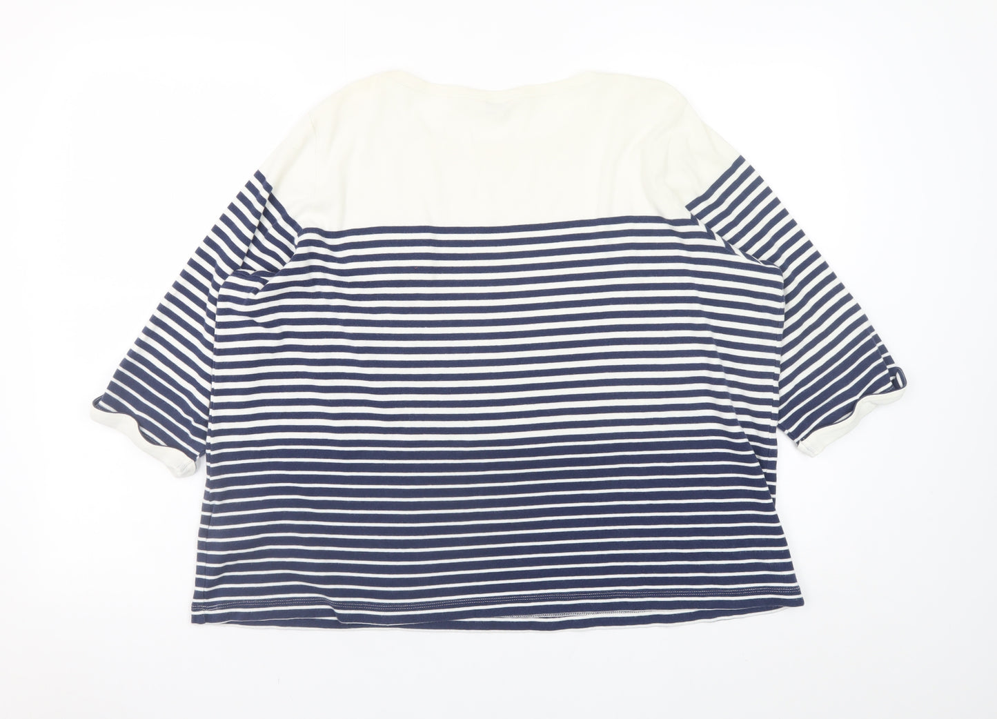 Marks and Spencer Women’s Blue Striped 3/4 Sleeve Cotton T-Shirt UK 20