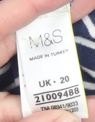 Marks and Spencer Women’s Blue Striped 3/4 Sleeve Cotton T-Shirt UK 20