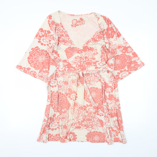Evans Womens Pink Floral Cotton Wrap Dress Size 16