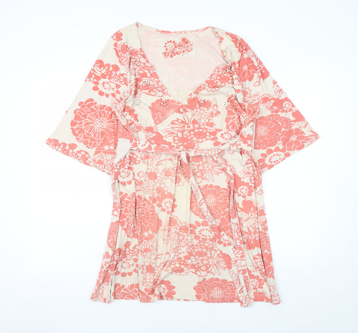 Evans Womens Pink Floral Cotton Wrap Dress Size 16