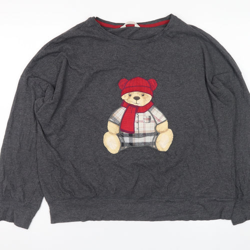 Marks and Spencer Womens Grey Bear Embroidered Long Sleeve T-Shirt Size M
