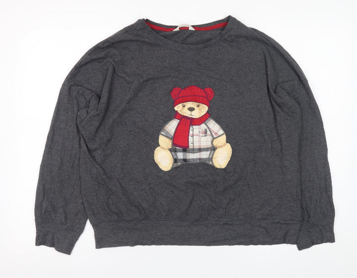 Marks and Spencer Womens Grey Bear Embroidered Long Sleeve T-Shirt Size M