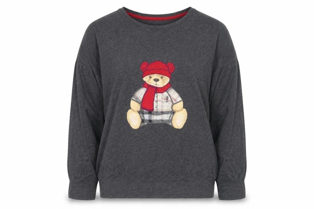 Marks and Spencer Womens Grey Bear Embroidered Long Sleeve T-Shirt Size M