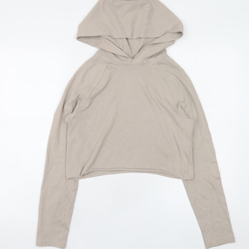 H&M Divided Women Beige Cotton Cropped Pullover Hoodie XS