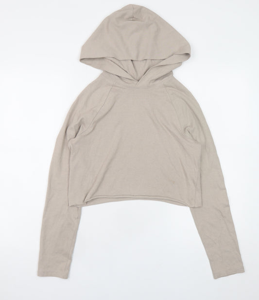 H&M Divided Women Beige Cotton Cropped Pullover Hoodie XS