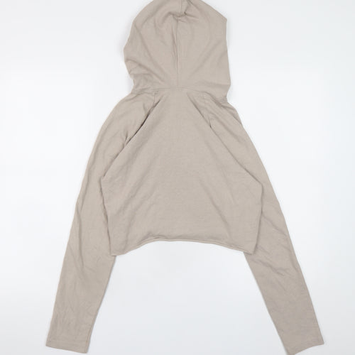 H&M Divided Women Beige Cotton Cropped Pullover Hoodie XS