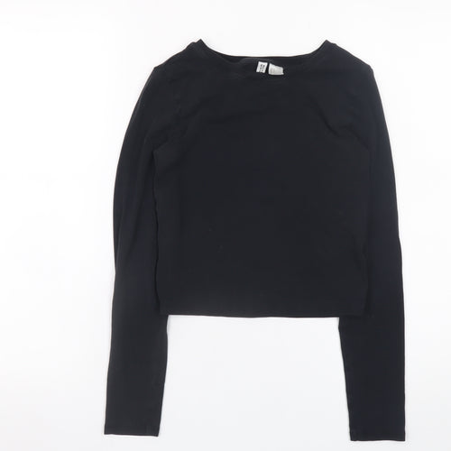 H&M Women’s Black Basic Long Sleeve Slim Fit Cotton Top Size 8