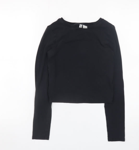 H&M Women’s Black Basic Long Sleeve Slim Fit Cotton Top Size 8