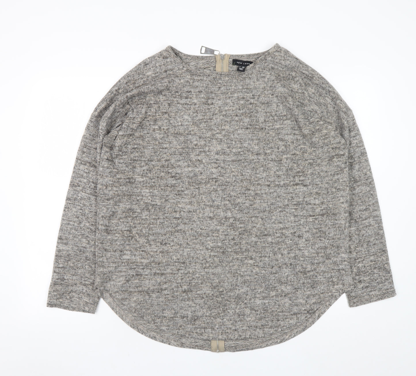 New Look Women Grey Pullover Sweatshirt L Long Sleeve Zip Back
