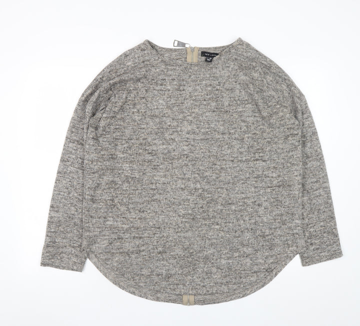 New Look Women Grey Pullover Sweatshirt L Long Sleeve Zip Back