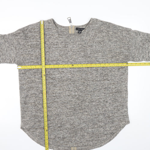 New Look Women Grey Pullover Sweatshirt L Long Sleeve Zip Back