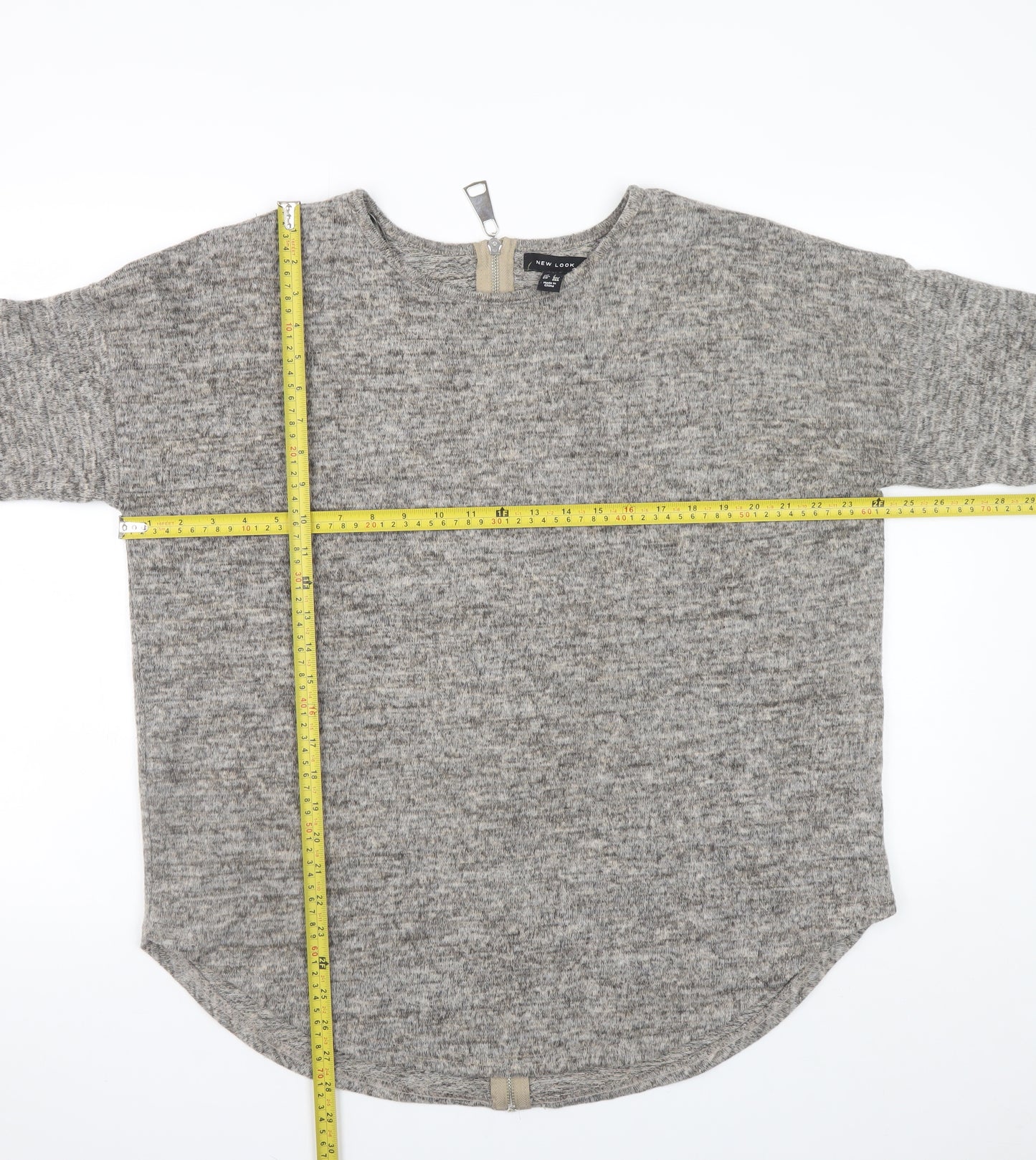 New Look Women Grey Pullover Sweatshirt L Long Sleeve Zip Back