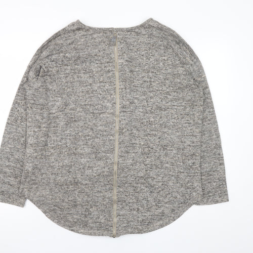 New Look Women Grey Pullover Sweatshirt L Long Sleeve Zip Back