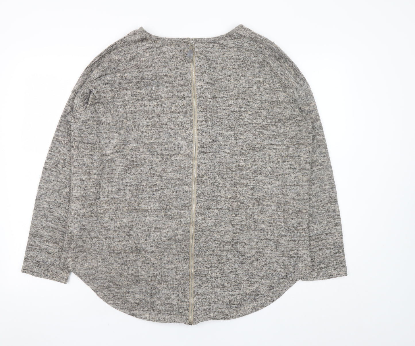 New Look Women Grey Pullover Sweatshirt L Long Sleeve Zip Back