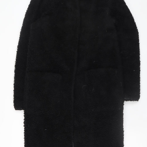 De la Crème Women's Black Long Fleece Overcoat Size 8