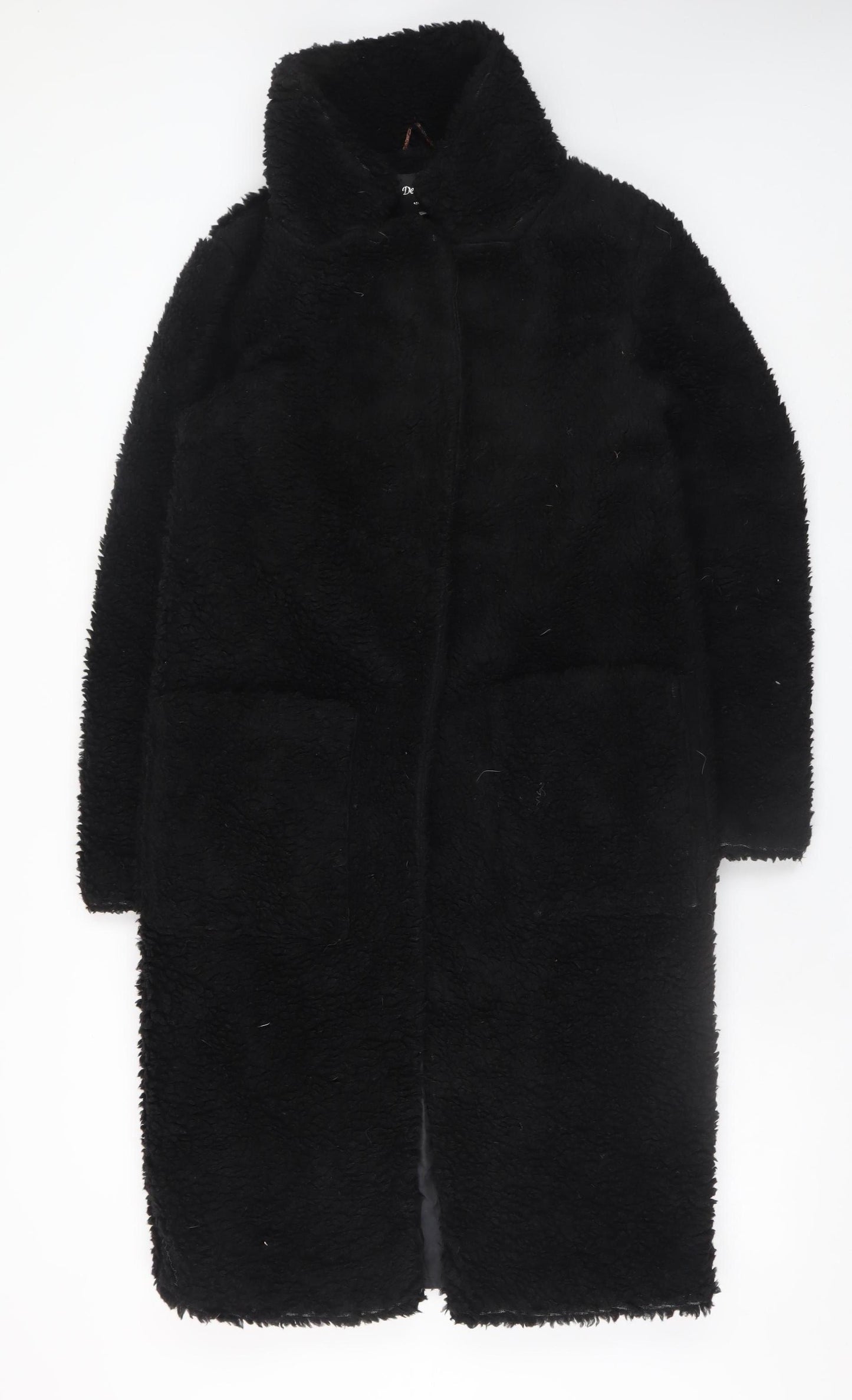 De la Crème Women's Black Long Fleece Overcoat Size 8