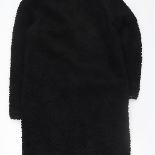 De la Crème Women's Black Long Fleece Overcoat Size 8