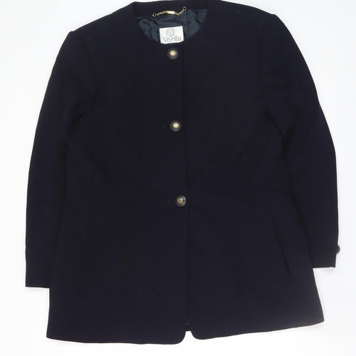 Viyella Women's Black Wool Blend Collarless Mid-Length Jacket UK 16
