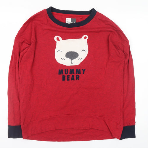 Next Women Red Long Sleeve Mummy Bear Pyjama Top Size 8