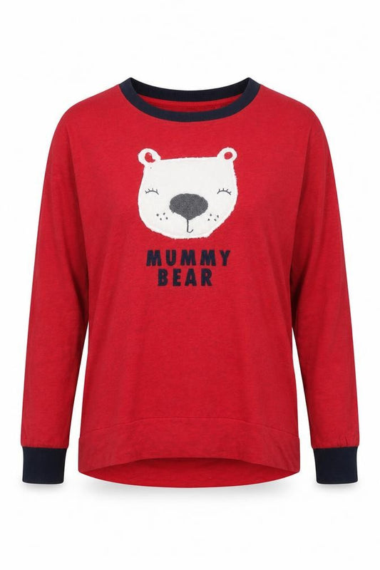 Next Women Red Long Sleeve Mummy Bear Pyjama Top Size 8