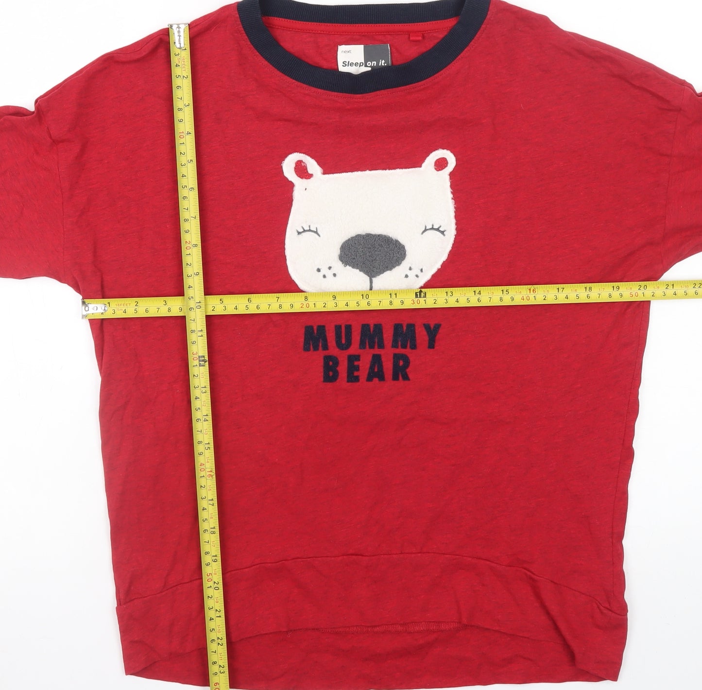Next Women Red Long Sleeve Mummy Bear Pyjama Top Size 8