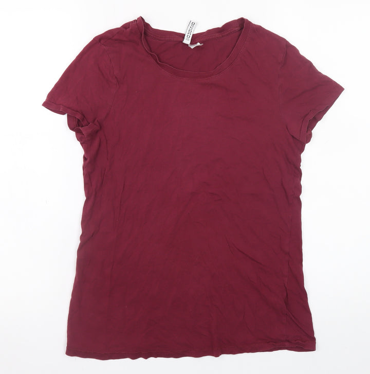 H&M Women Red Basic Cotton Crew Neck Short Sleeve T-Shirt M