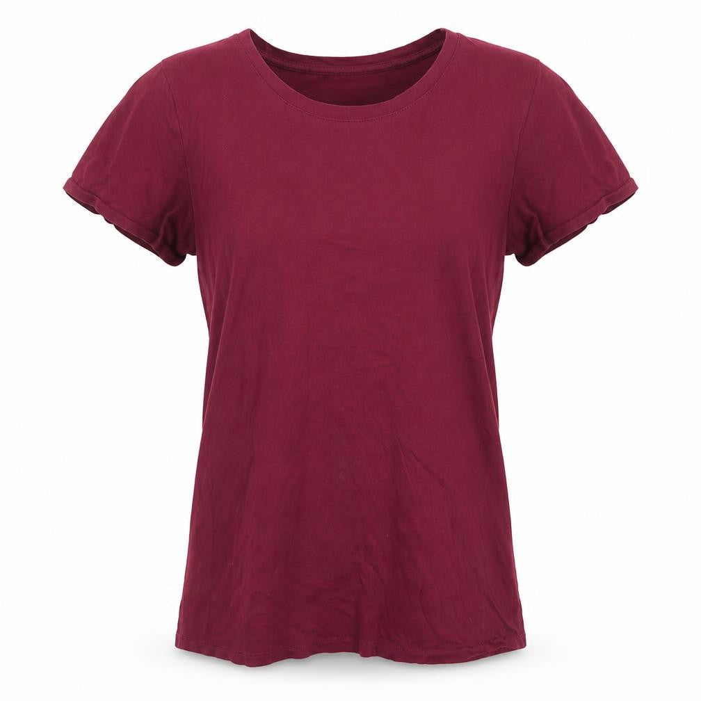 Front view of H&M Women Red Basic Cotton Crew Neck Short Sleeve T-Shirt M