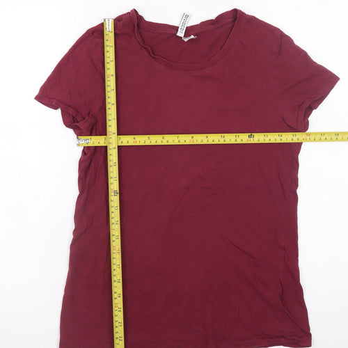 H&M Women Red Basic Cotton Crew Neck Short Sleeve T-Shirt M