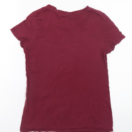 H&M Women Red Basic Cotton Crew Neck Short Sleeve T-Shirt M