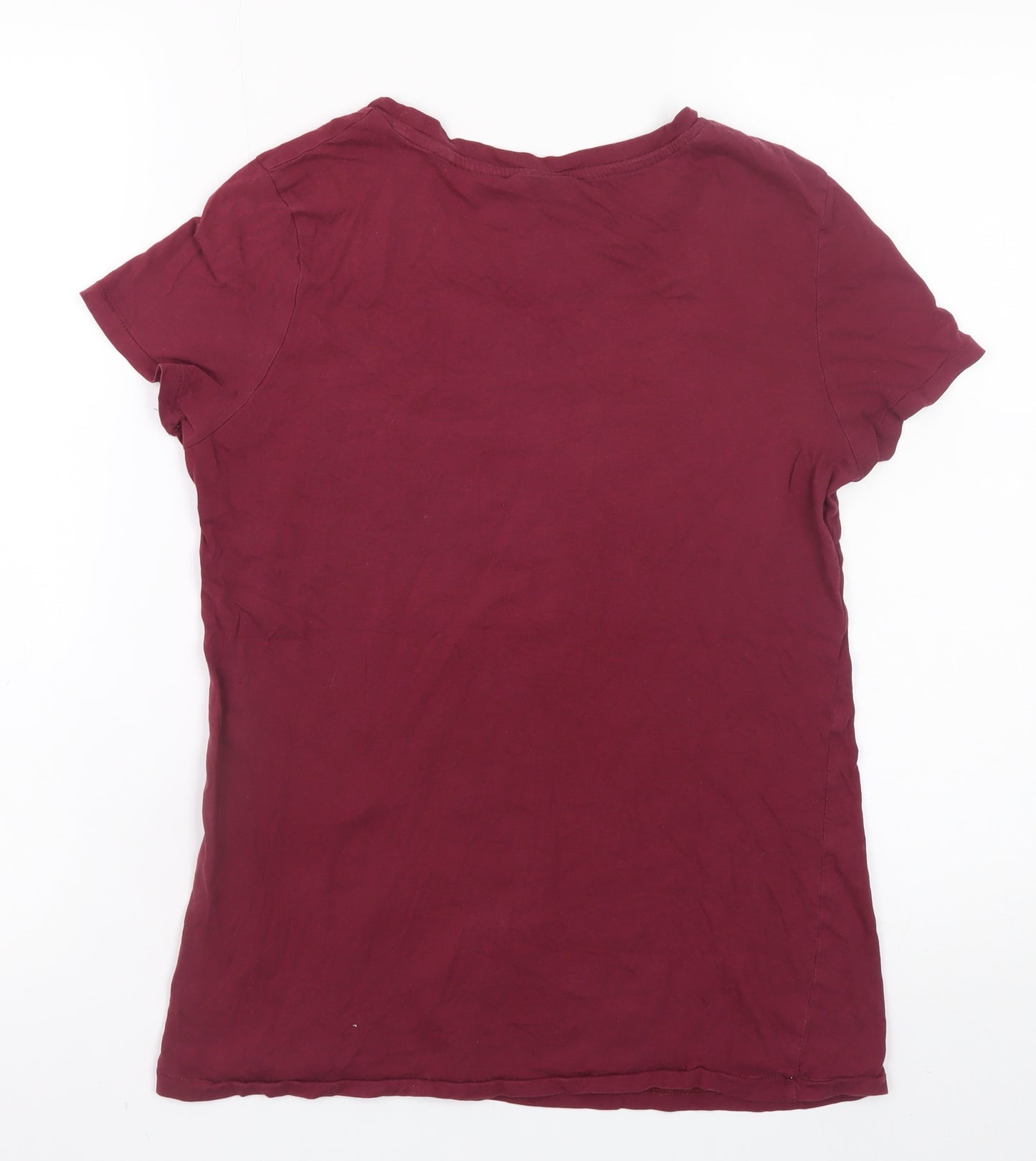 H&M Women Red Basic Cotton Crew Neck Short Sleeve T-Shirt M