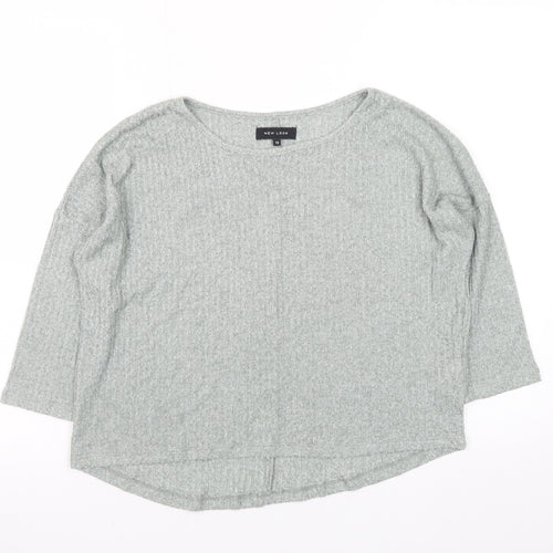New Look Womens Grey Relaxed Knit 3/4 Sleeve T-Shirt Size 12