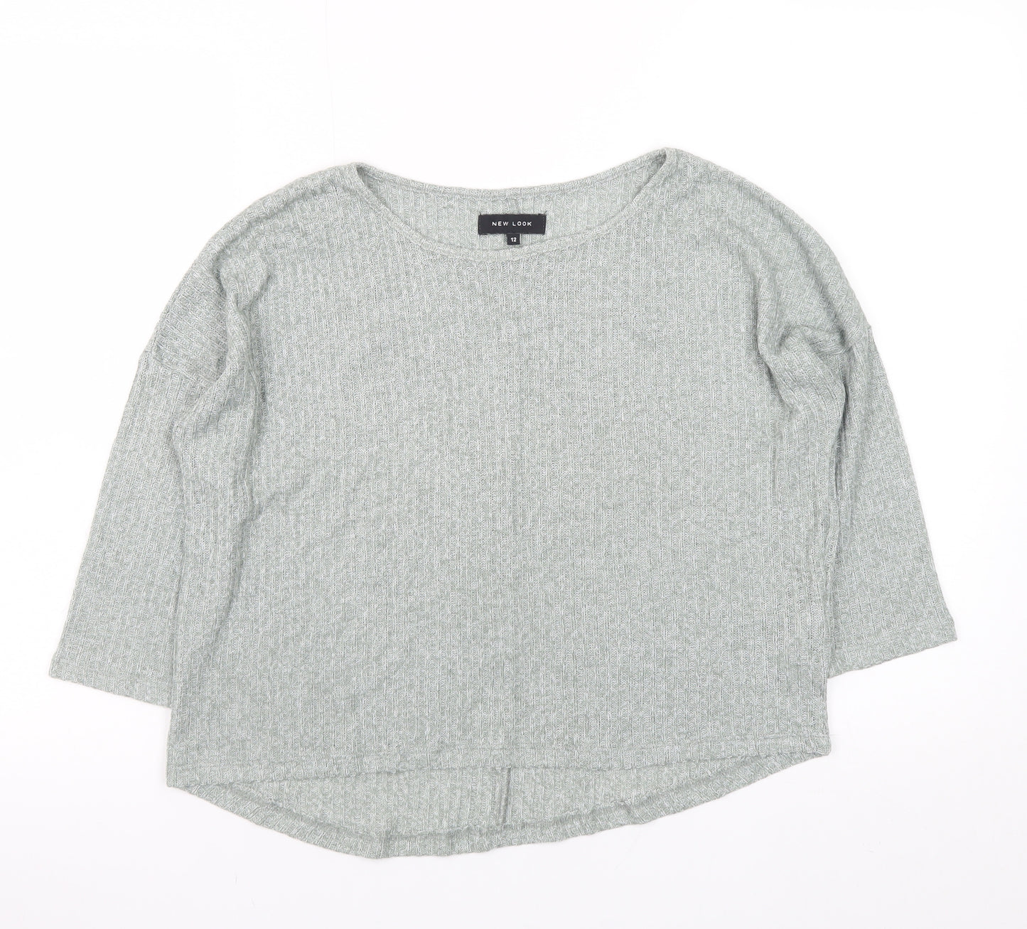 New Look Womens Grey Relaxed Knit 3/4 Sleeve T-Shirt Size 12