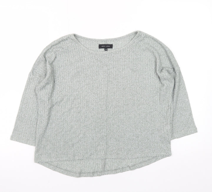 New Look Womens Grey Relaxed Knit 3/4 Sleeve T-Shirt Size 12