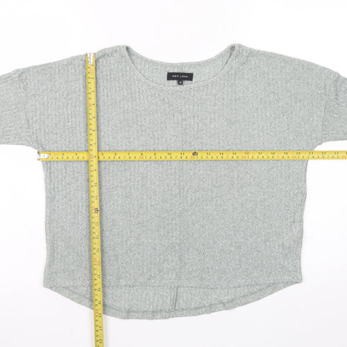 New Look Womens Grey Relaxed Knit 3/4 Sleeve T-Shirt Size 12