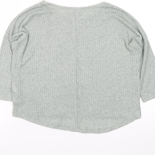 New Look Womens Grey Relaxed Knit 3/4 Sleeve T-Shirt Size 12