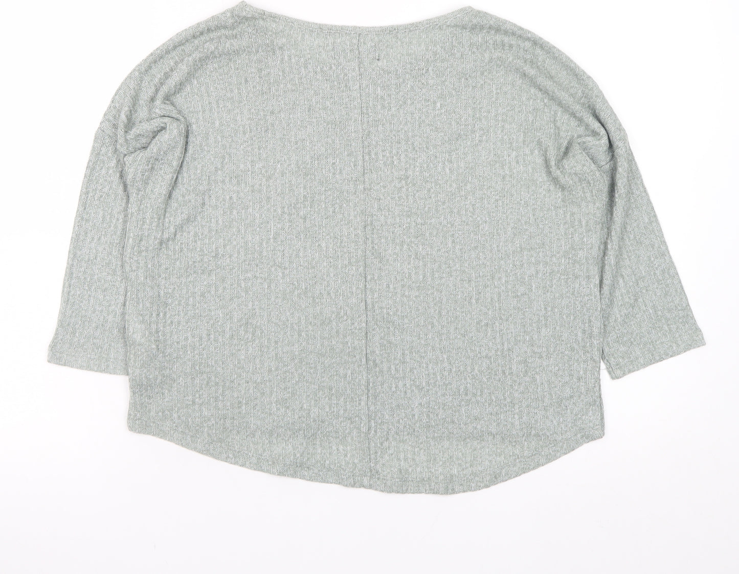 New Look Womens Grey Relaxed Knit 3/4 Sleeve T-Shirt Size 12