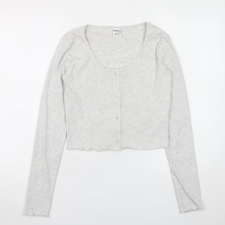 Page One Young Girls Grey Ribbed Button Front Cardigan 14-15 Years