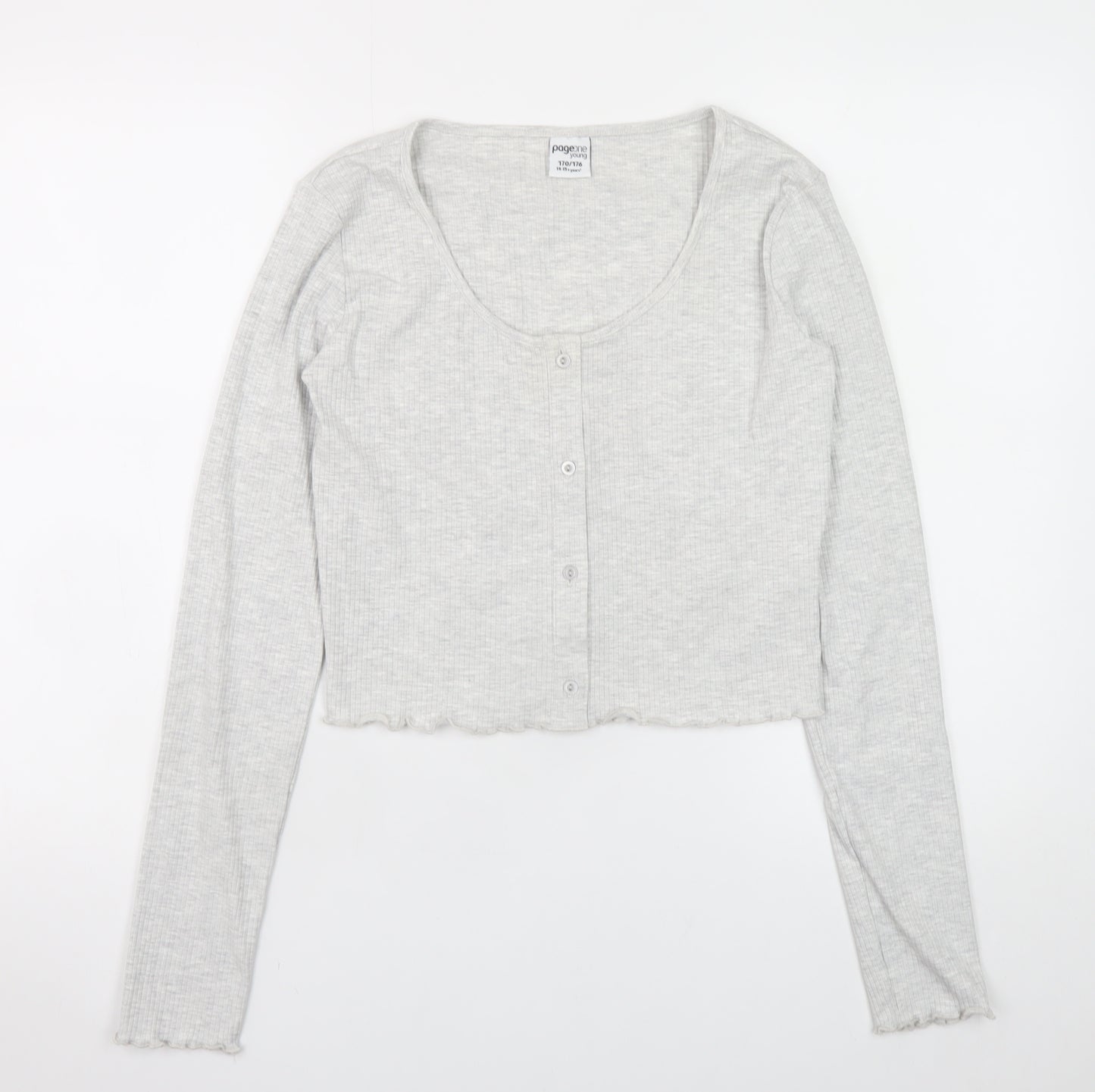 Page One Young Girls Grey Ribbed Button Front Cardigan 14-15 Years