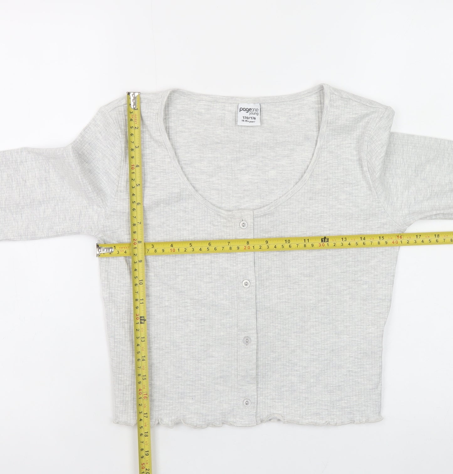 Page One Young Girls Grey Ribbed Button Front Cardigan 14-15 Years