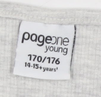 Page One Young Girls Grey Ribbed Button Front Cardigan 14-15 Years