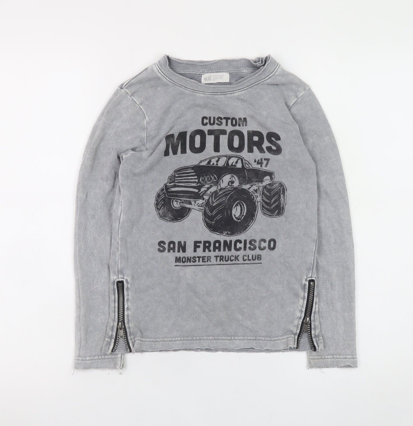 H&M Boys Grey Monster Truck Long Sleeve Sweatshirt 6-8 Years Zip Detail