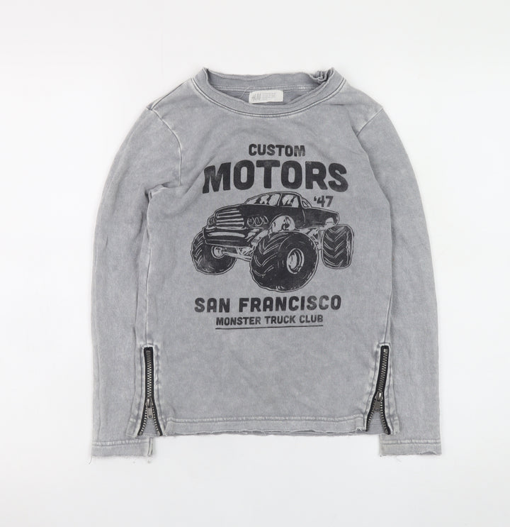 H&M Boys Grey Monster Truck Long Sleeve Sweatshirt 6-8 Years Zip Detail