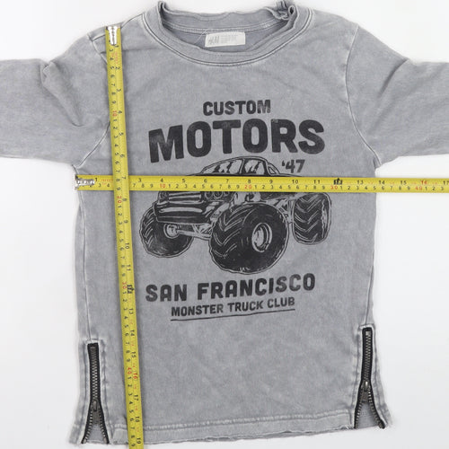 H&M Boys Grey Monster Truck Long Sleeve Sweatshirt 6-8 Years Zip Detail