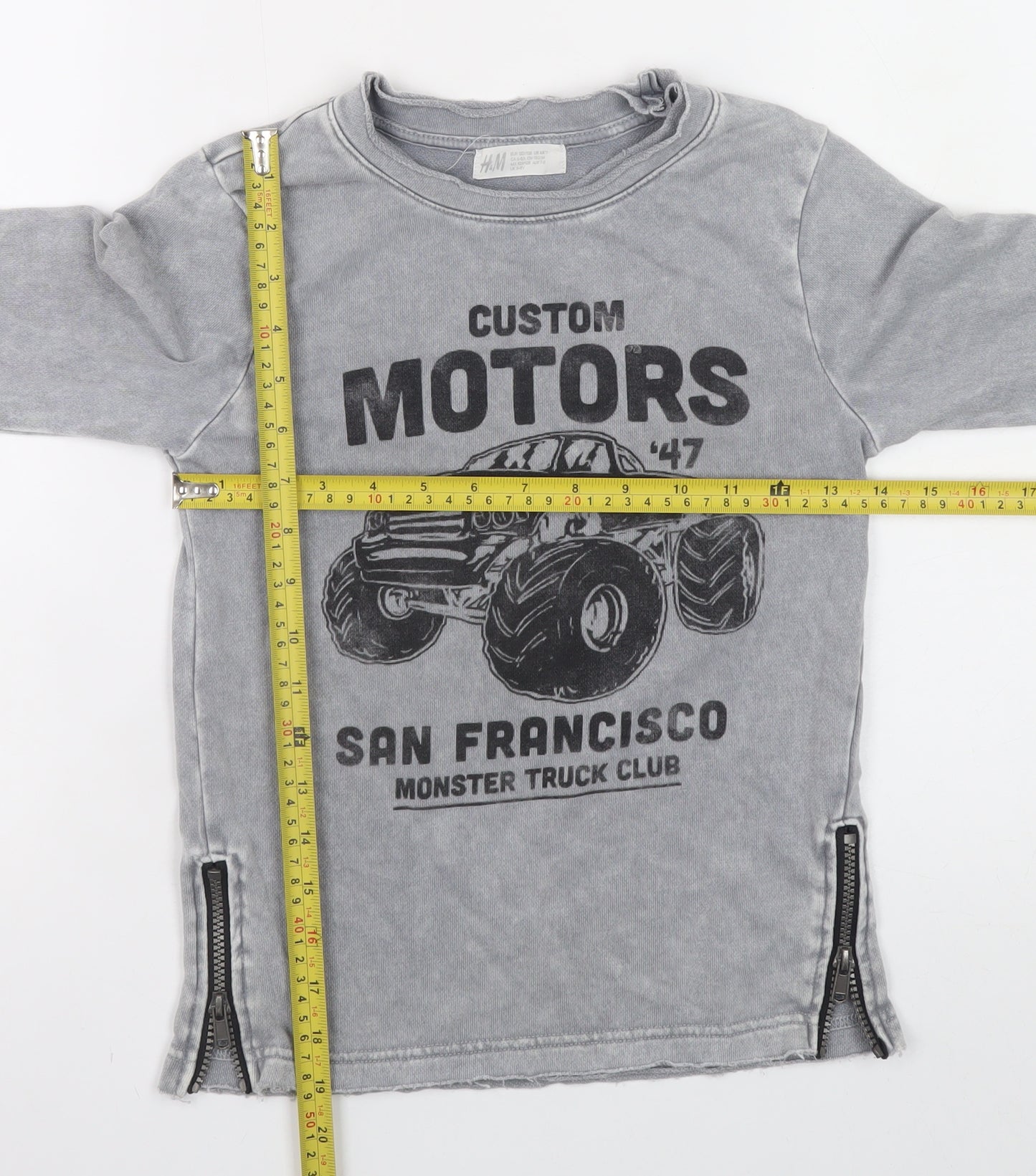 H&M Boys Grey Monster Truck Long Sleeve Sweatshirt 6-8 Years Zip Detail