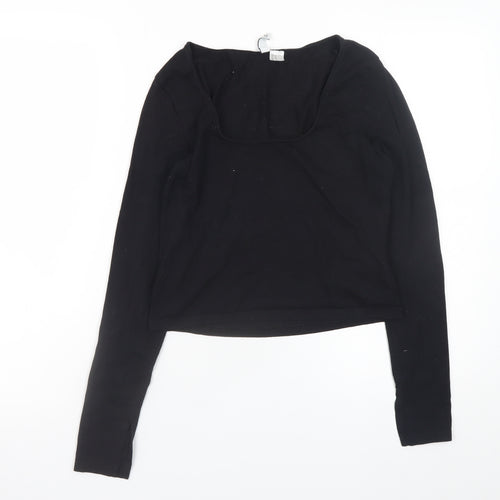 H&M Divided Women's Black Long Sleeve Basic Scoop Neck Cotton Top Size 12