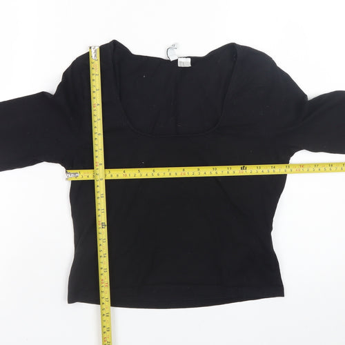 H&M Divided Women's Black Long Sleeve Basic Scoop Neck Cotton Top Size 12