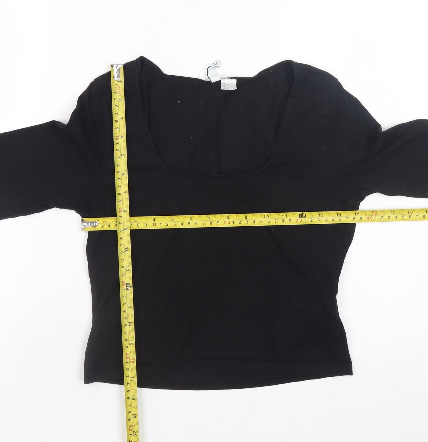 H&M Divided Women's Black Long Sleeve Basic Scoop Neck Cotton Top Size 12